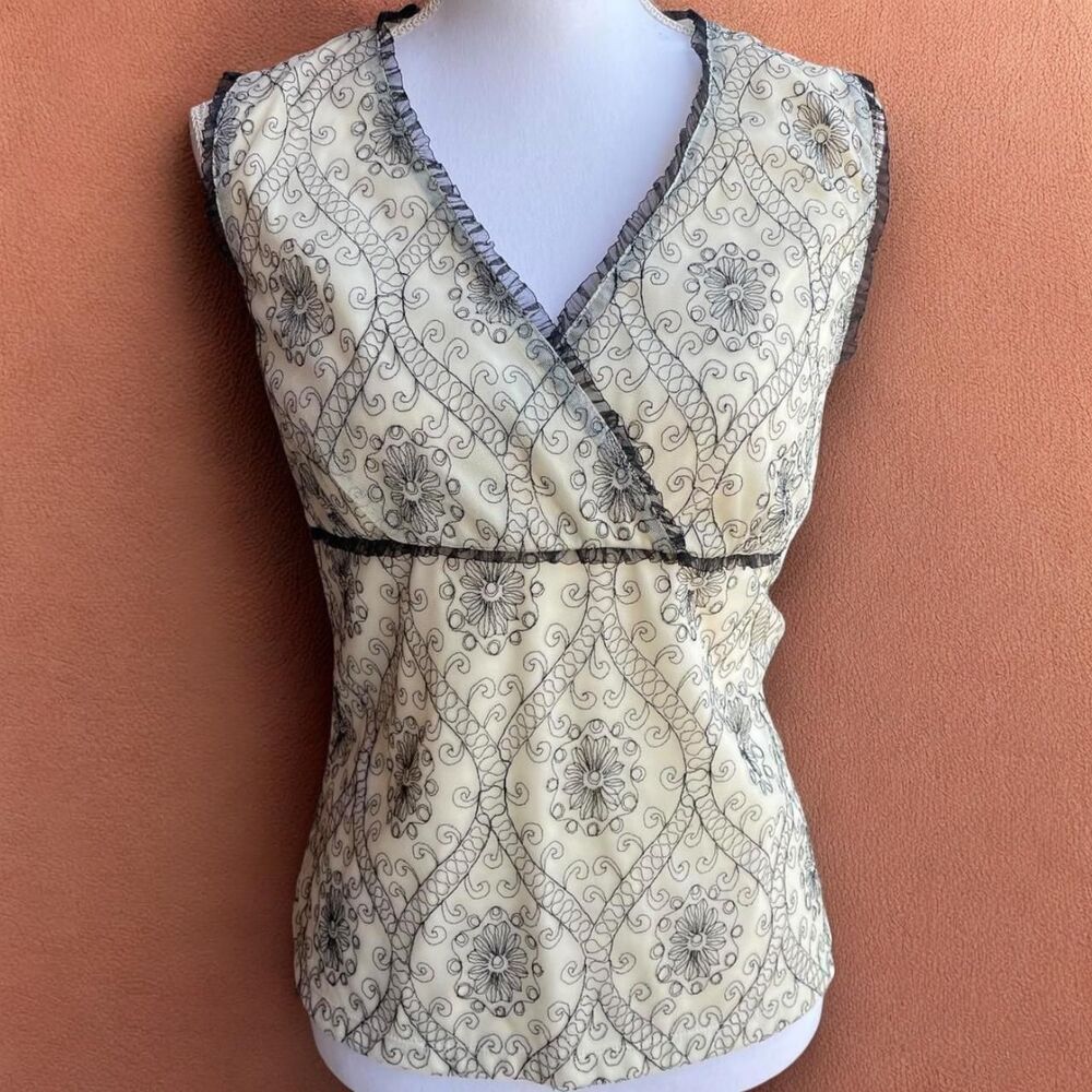 Vintage Cream Faux Wrap Sleeveless Top